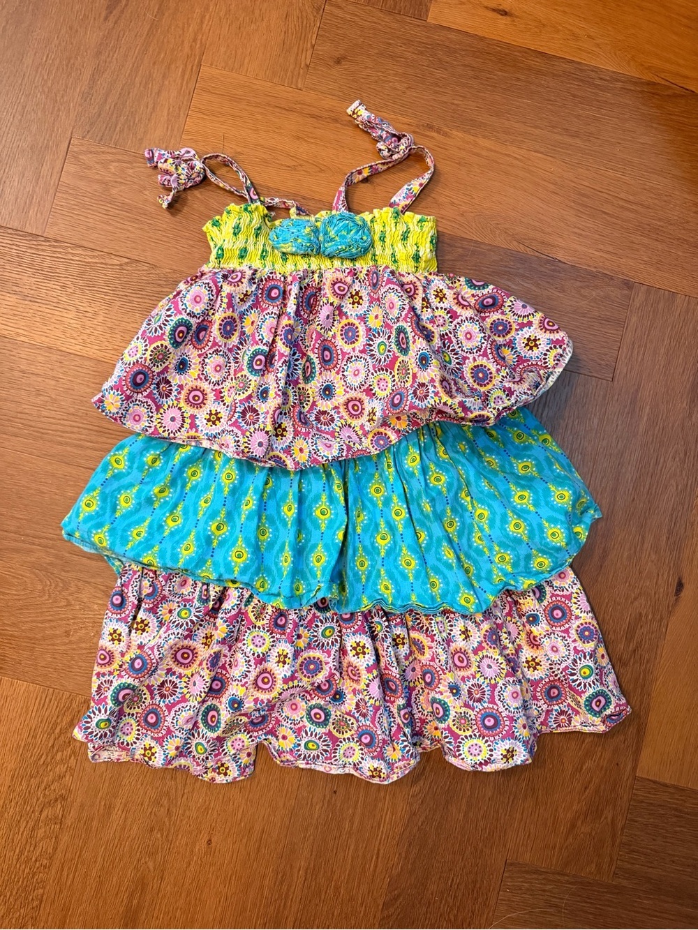 Jelly the Pug Girls Tiered Boho Sundress Size 3T Colorful Floral Ruffle Dress